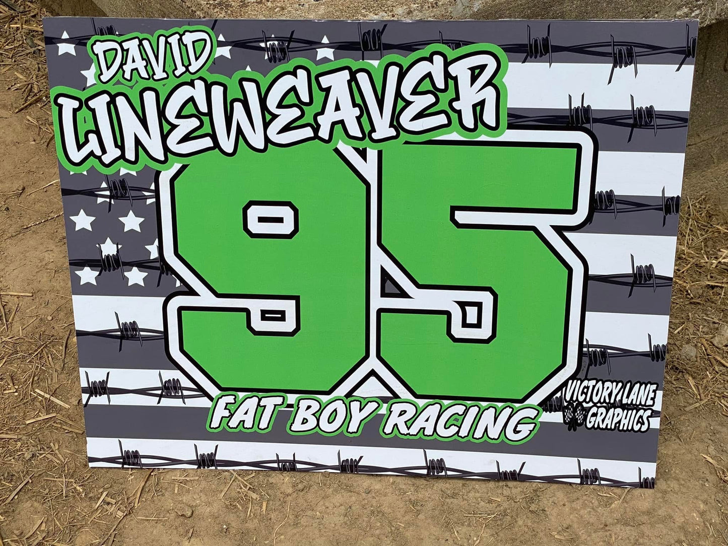 Grey Flag with Barbwire Demolition Derby Roof Sign