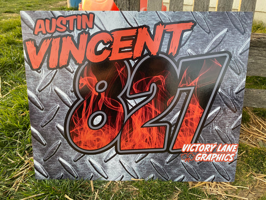 Diamond Plate with Orange Flames Demolition Derby Roof Sign