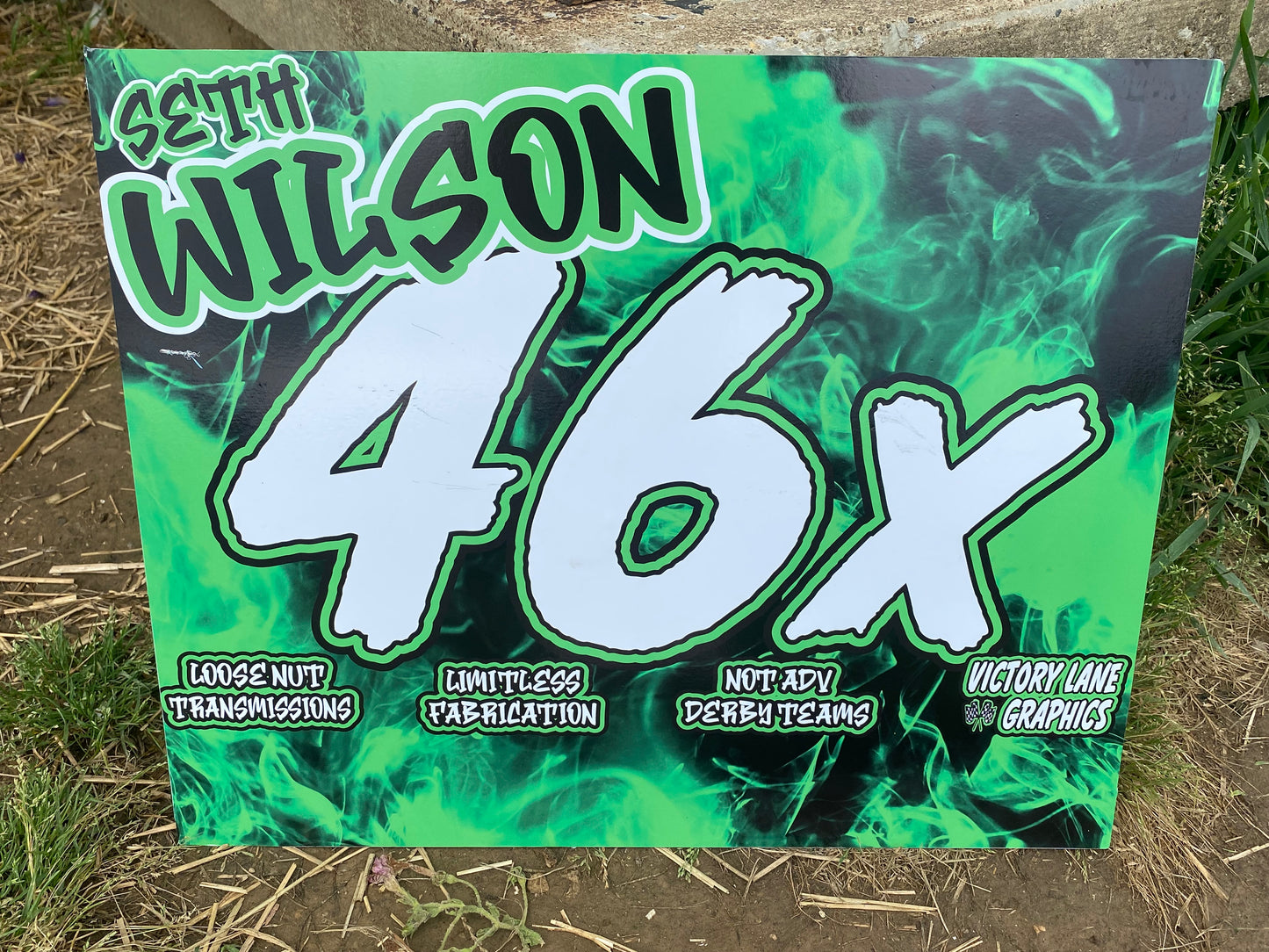 Lime Green Smoke Demolition Derby Roof Sign