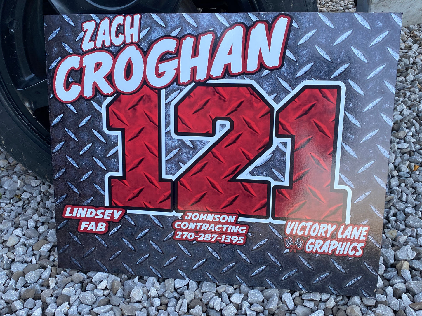 Diamond Plate with Red Demolition Derby Roof Sign