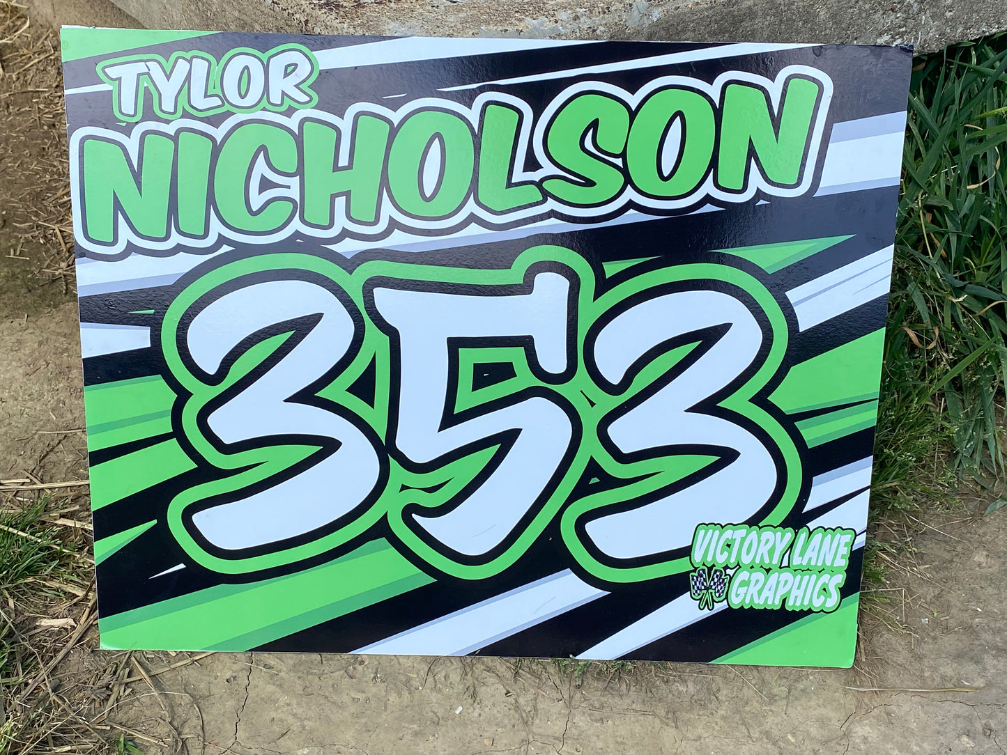 Lime Green/Black/White Demolition Derby Roof Sign