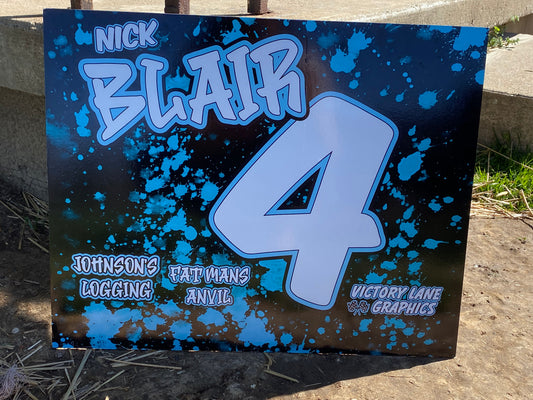 Blue Splatter Paint Demolition Derby Roof Sign