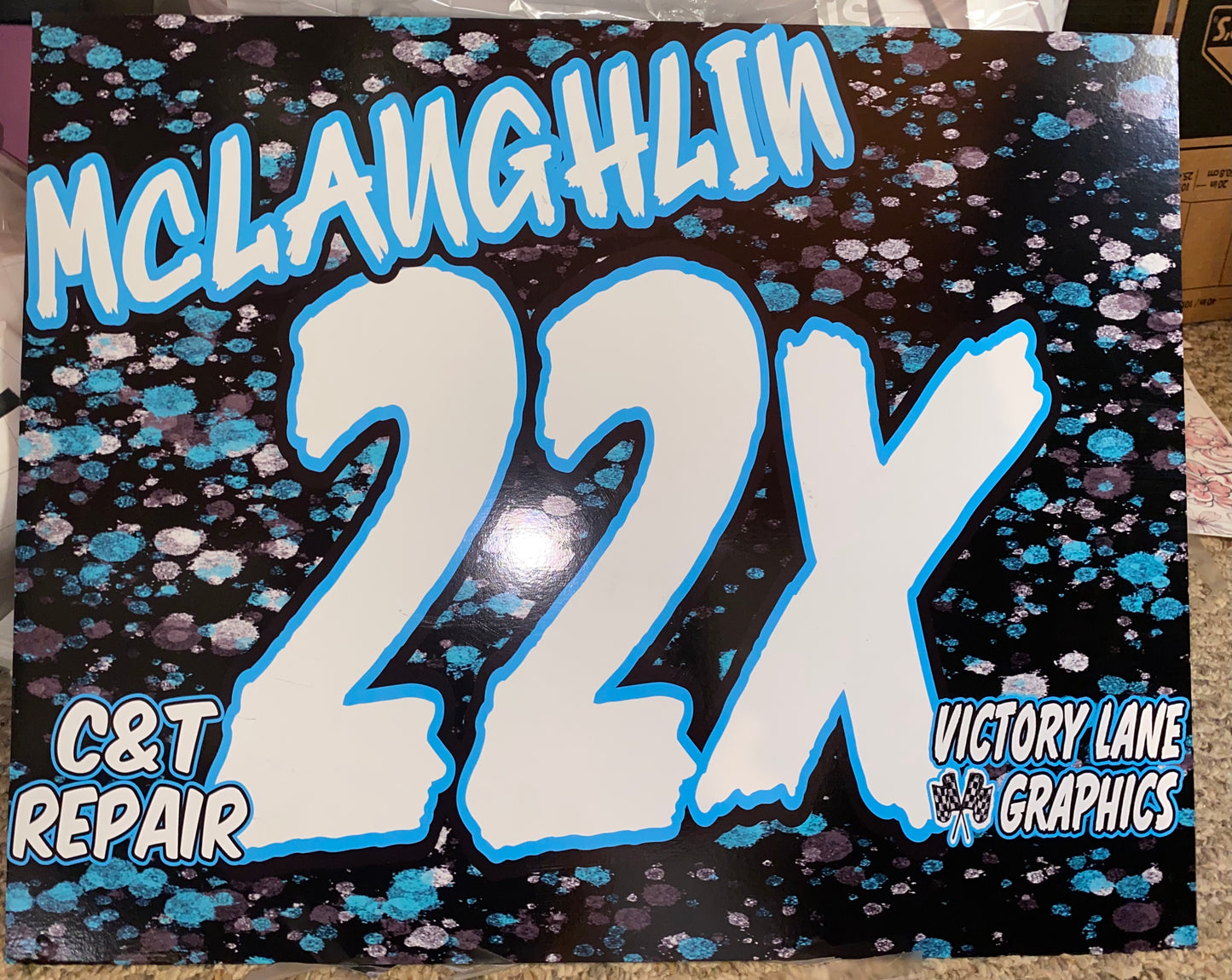 Blue & Grey Splatter Demolition Derby Roof Sign