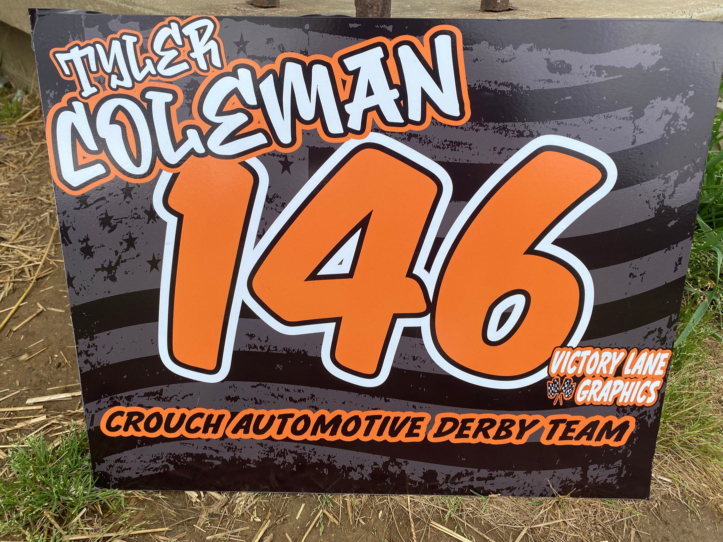 Black/Grey Flag with Orange Demolition Derby Roof Sign