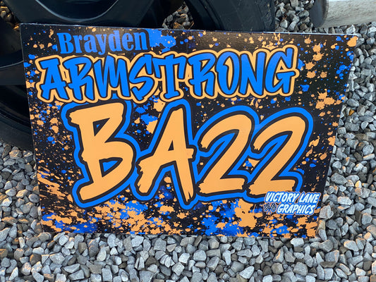 Orange and Blue Demolition Derby Roof Sign
